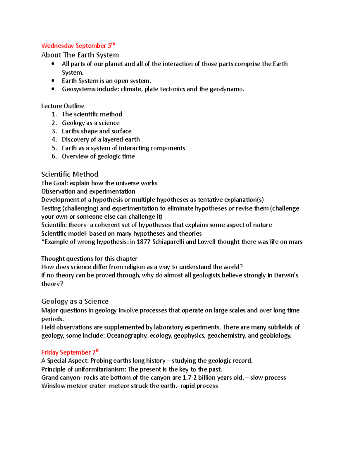 About The Earth System - Lecture notes 1-2 - Wednesday September 5th ...