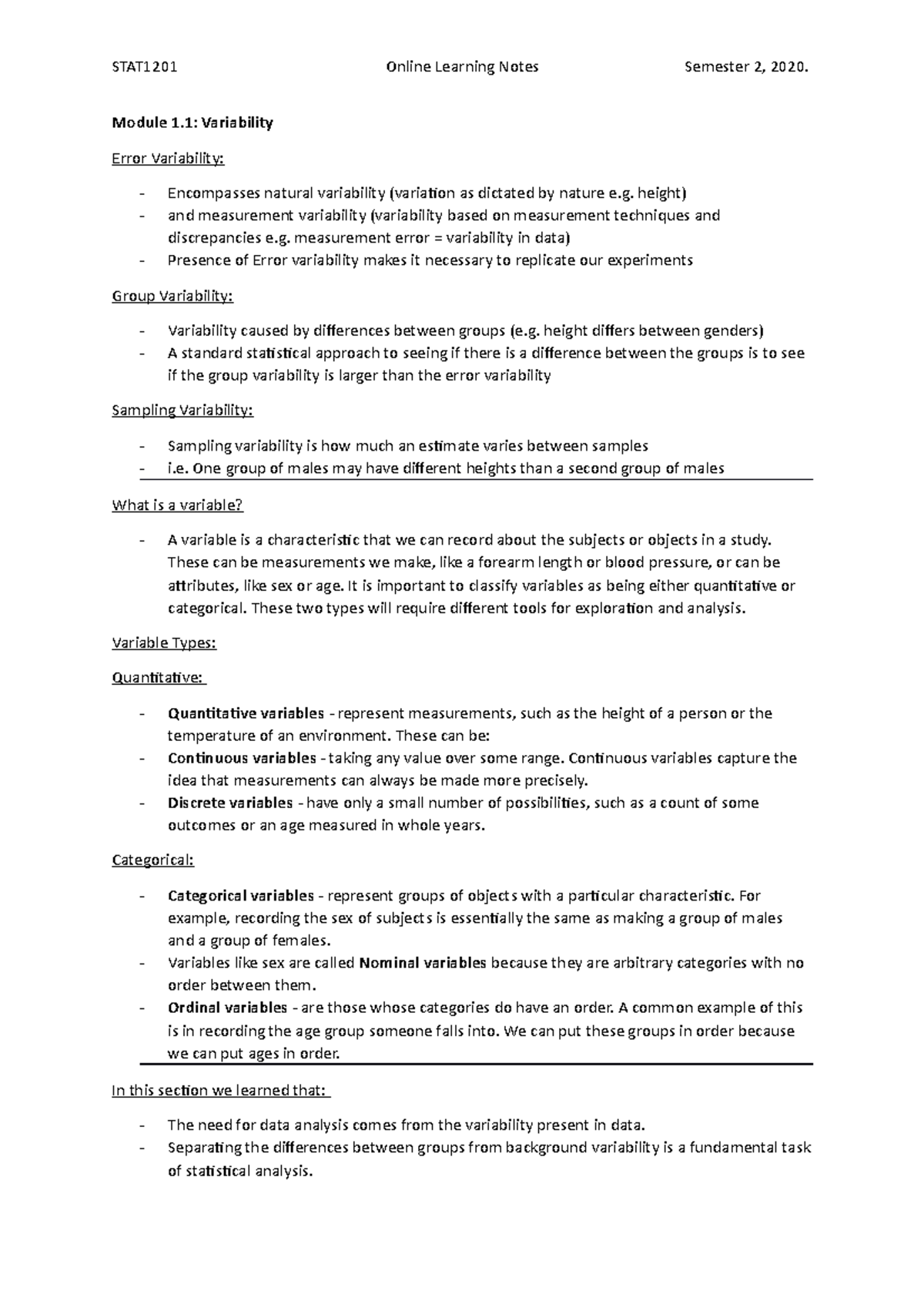 STAT1201 Variability and Study Design Online Learning Notes - Studocu