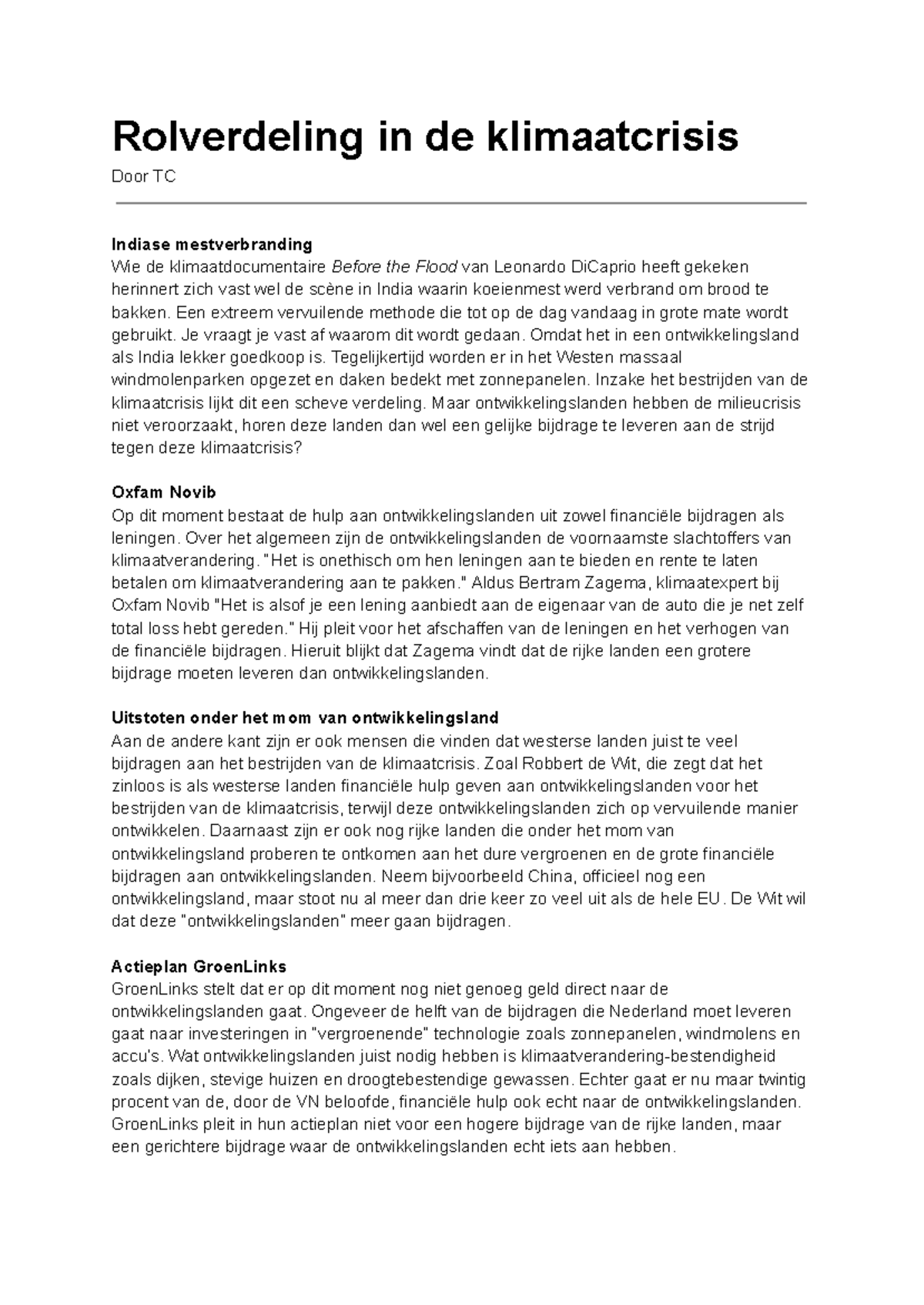 Rolverdeling in de Klimaatcrisis: Analyse van Ontwikkelingslanden ...