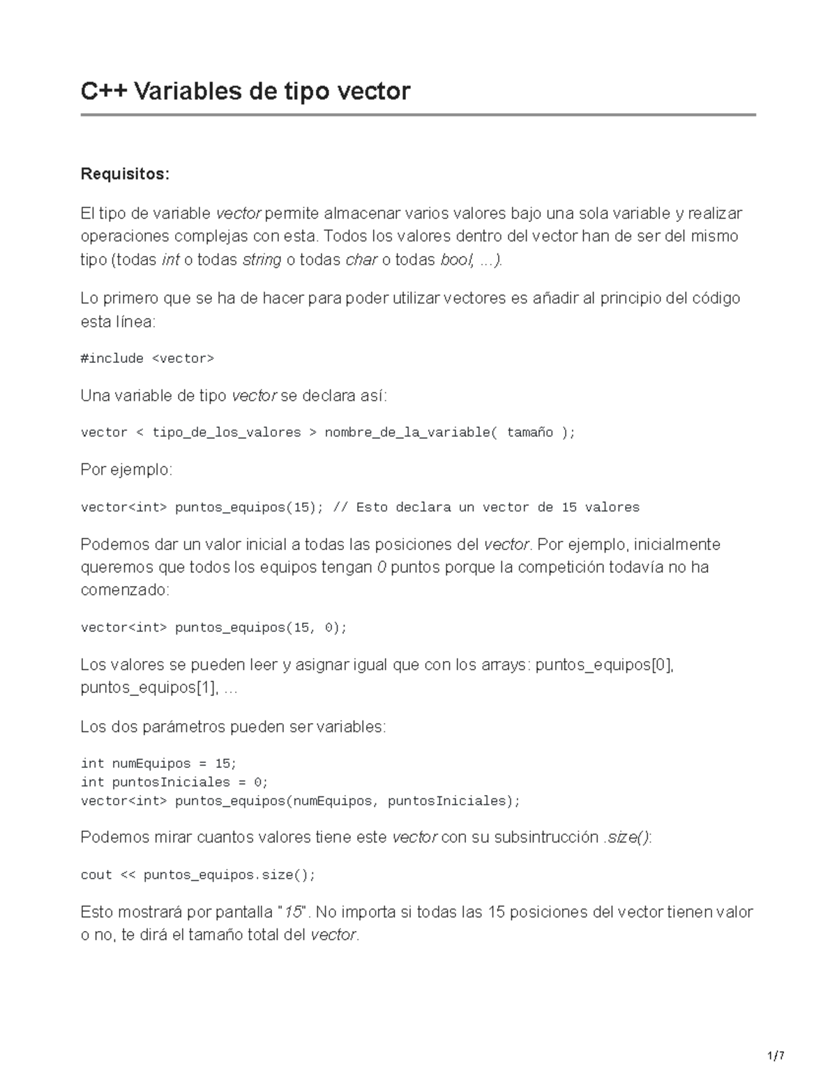 Vectores - 5165 - C++ Variables de tipo vector aprende.olimpiada ...