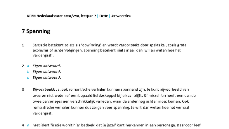KERN Nederlands HV2 Antwoorden 07: Spanning en Identificatie - Studeersnel