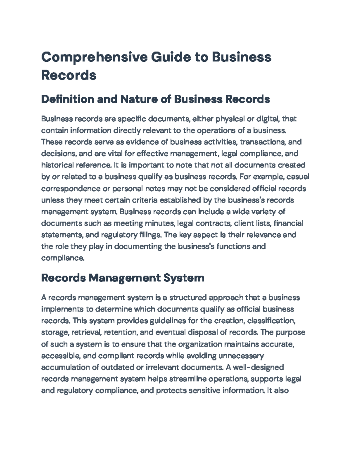 Comprehensive Guide to Business Records Management System (BUS 101 ...