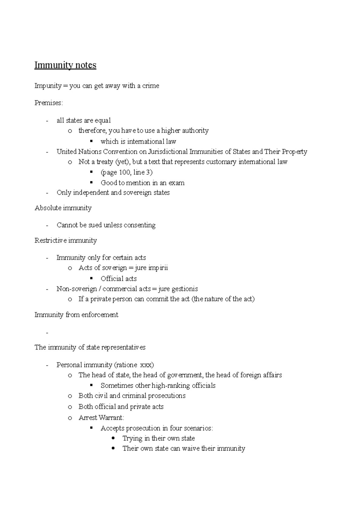 Immunity Notes: Overview of State Immunity Principles (Law 101) - Studocu