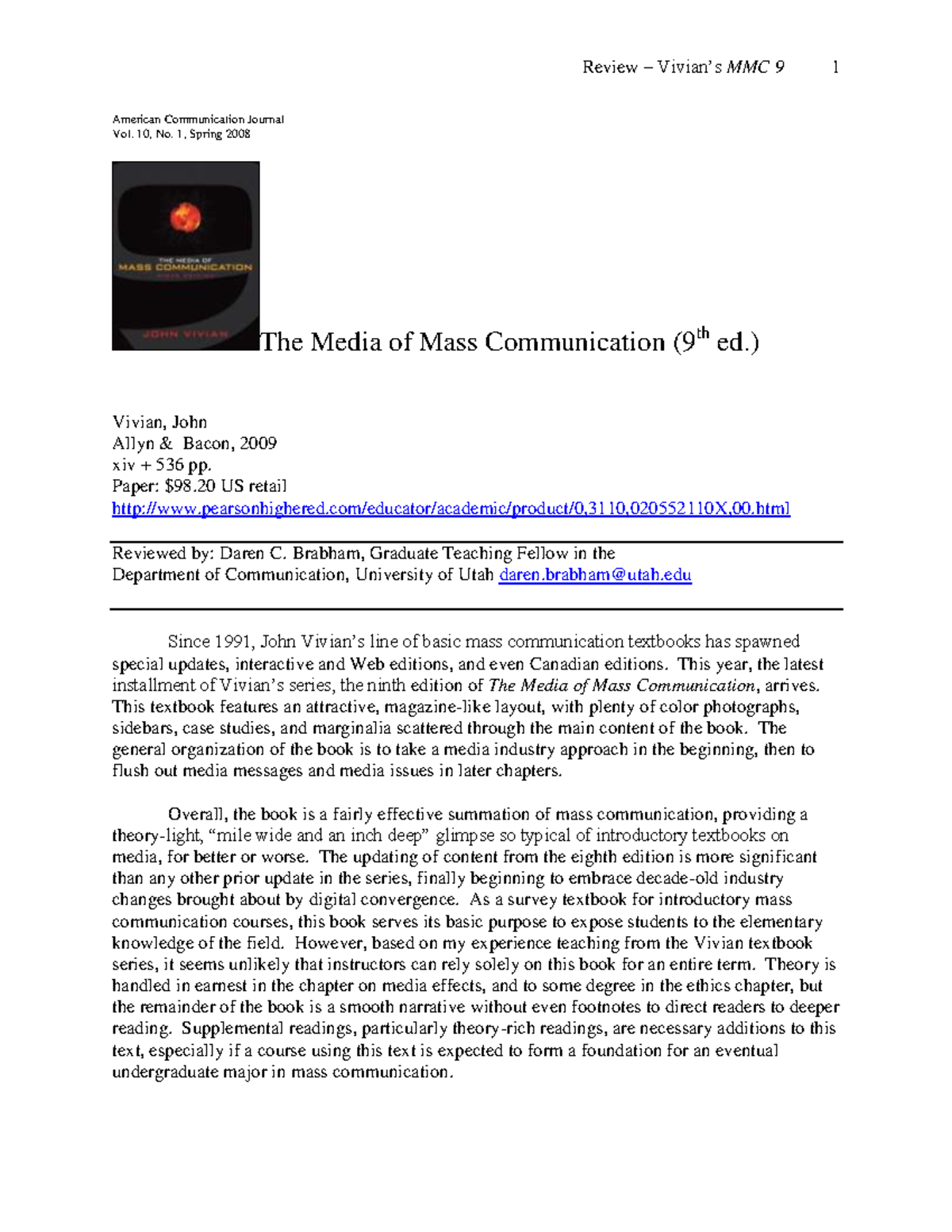 Book Review: The Media of Mass Communication (MMC 9) - Studocu
