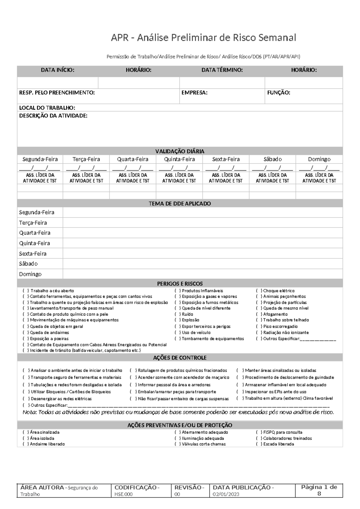 Permissão de Trabalho e Análise de Risco - PT/AR/APR/API - Studocu