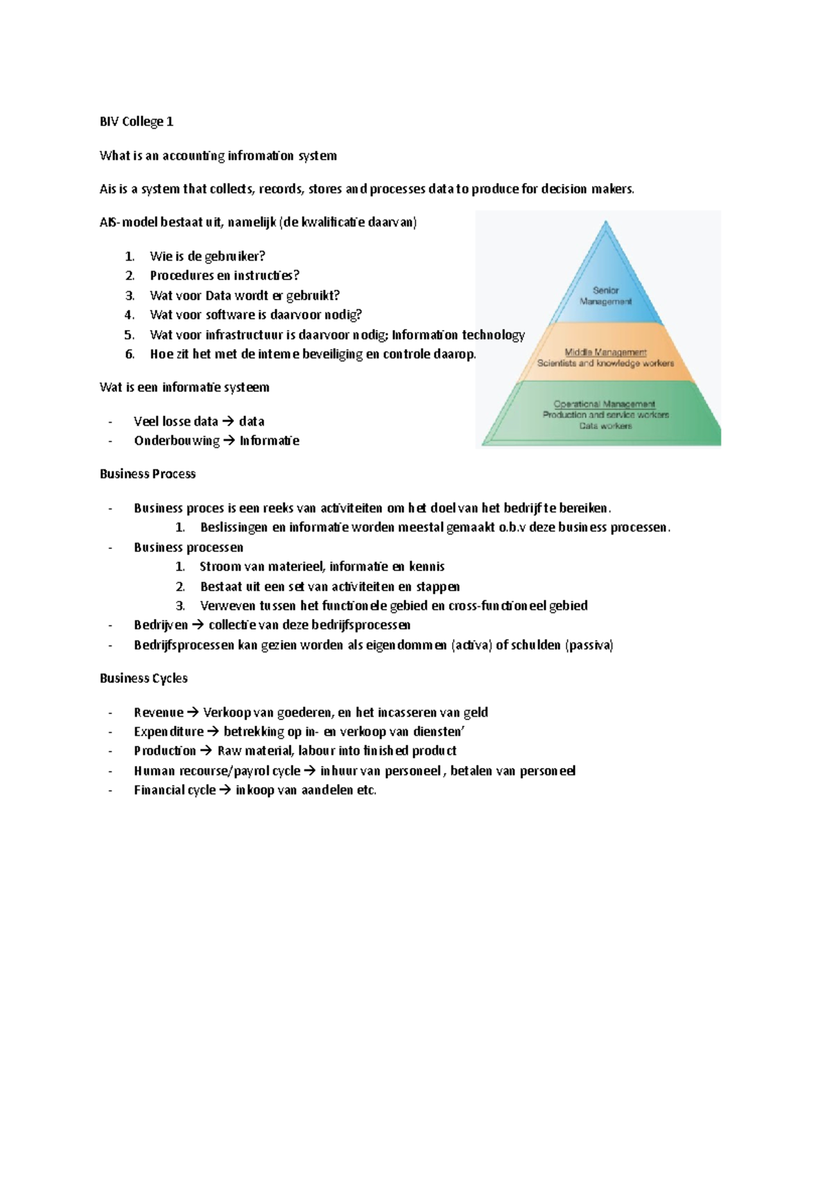 Aantekeningen BIV: Inleiding tot Accounting Informatie Systemen en ...