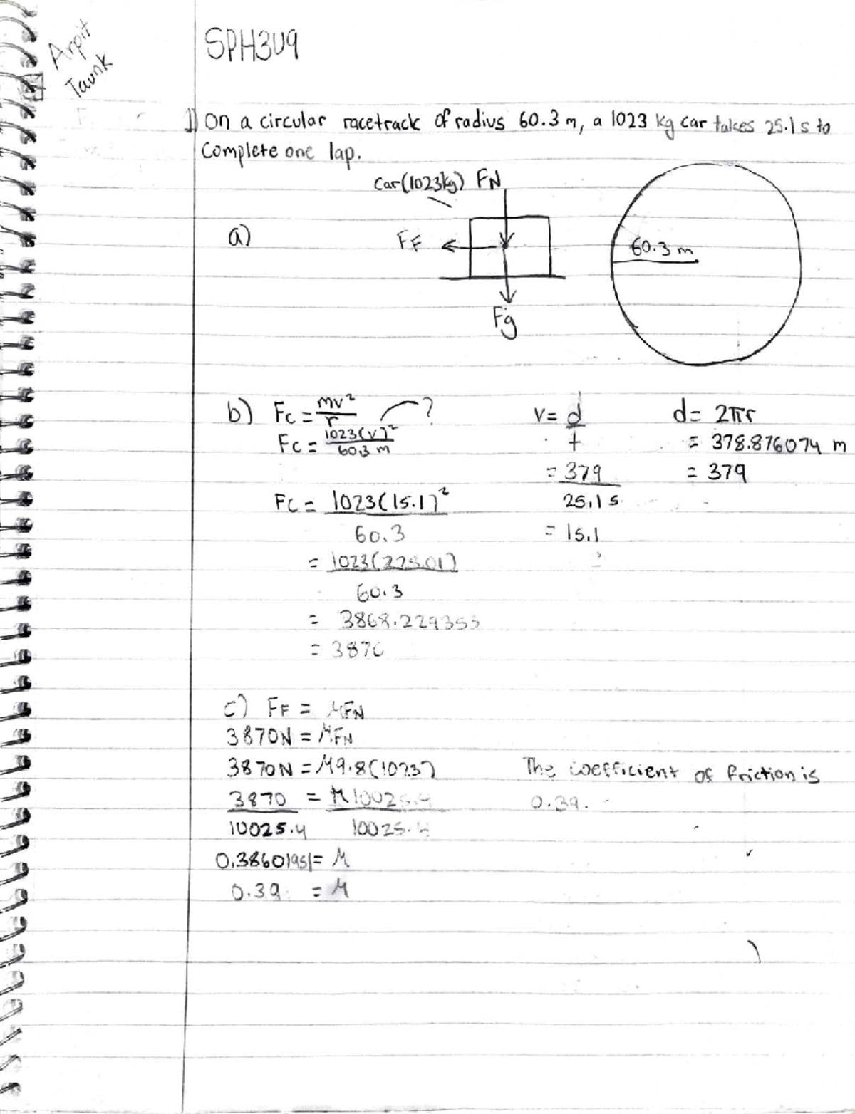 Practice Question Solutions for SPH3U9: Circular Motion Analysis - Studocu
