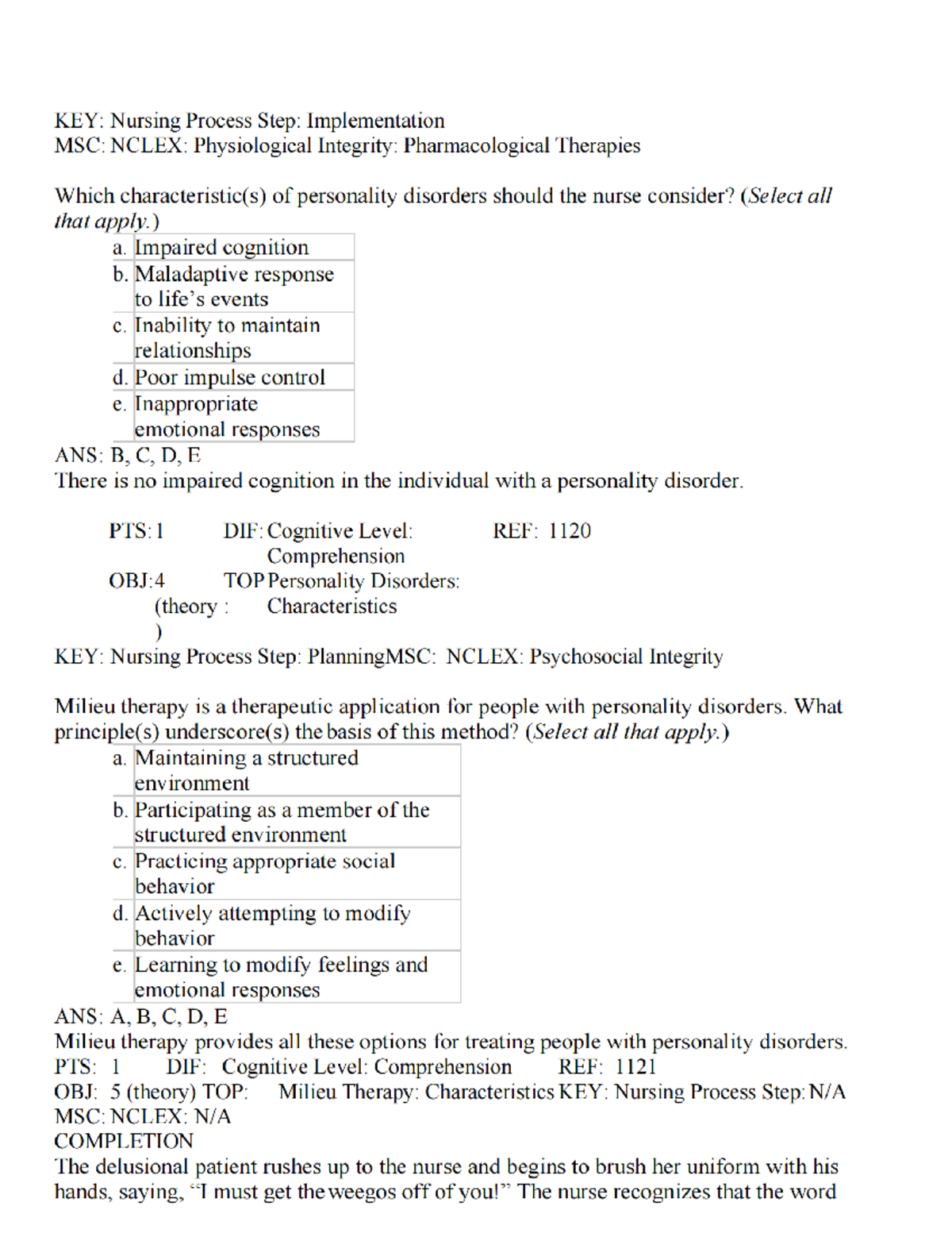 Nursing Process & Personality Disorders: NCLEX Test Bank Insights - Studocu