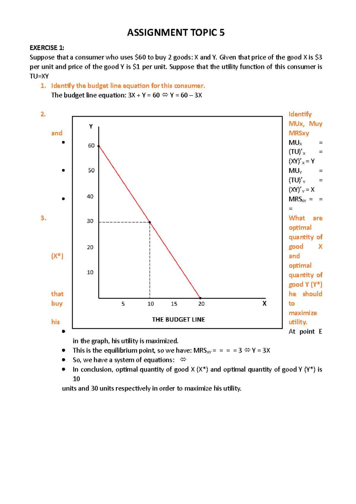 Assignment 5: Utility Maximization & Budget Constraints Analysis - Studocu