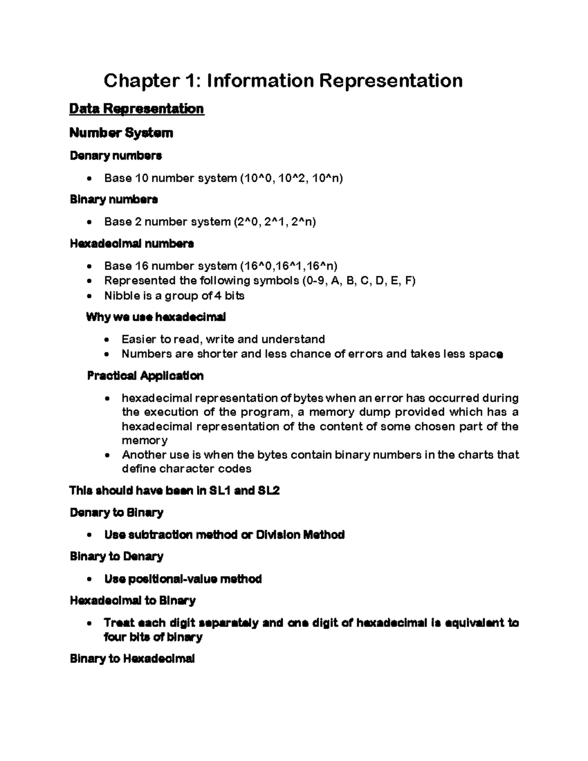 Chapter 1: Data Representation in Number Systems (SL1 & SL2) - Studocu