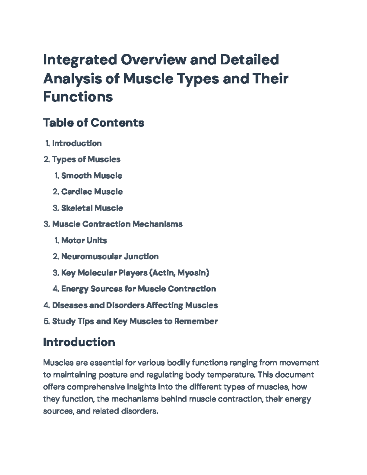 Comprehensive Overview of Muscle Types and Contraction Mechanisms ...
