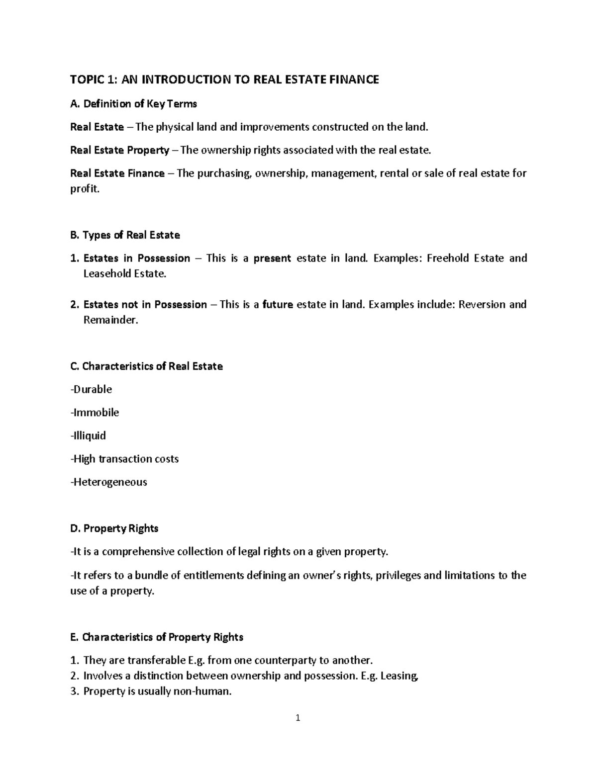EAE 401: Introduction to Real Estate Finance and Management - Studocu