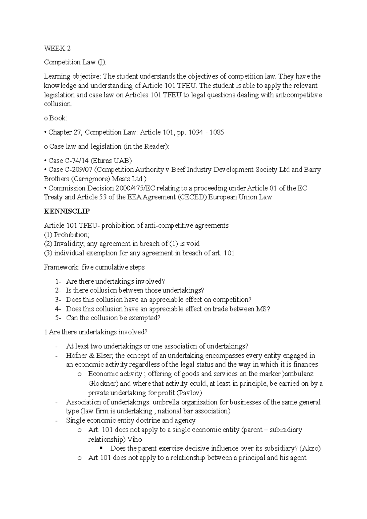 WEEK 2 (3) EU Law - Competition Law Overview and Key Concepts - Studeersnel