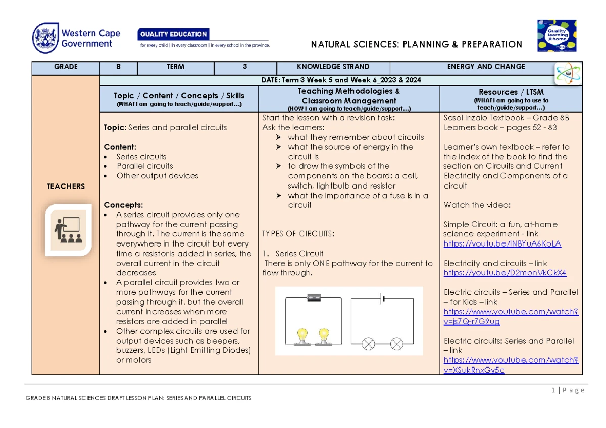 GRADE 8 NATURAL SCIENCES: LESSON PLAN ON ENERGY TRANSFER & CURRENT ...
