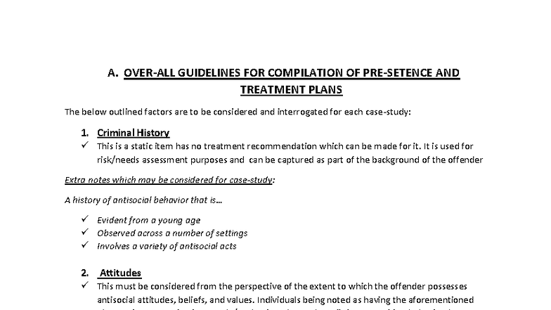 A. Guidelines for Pre-Sentence Report Compilation and Treatment Plans ...