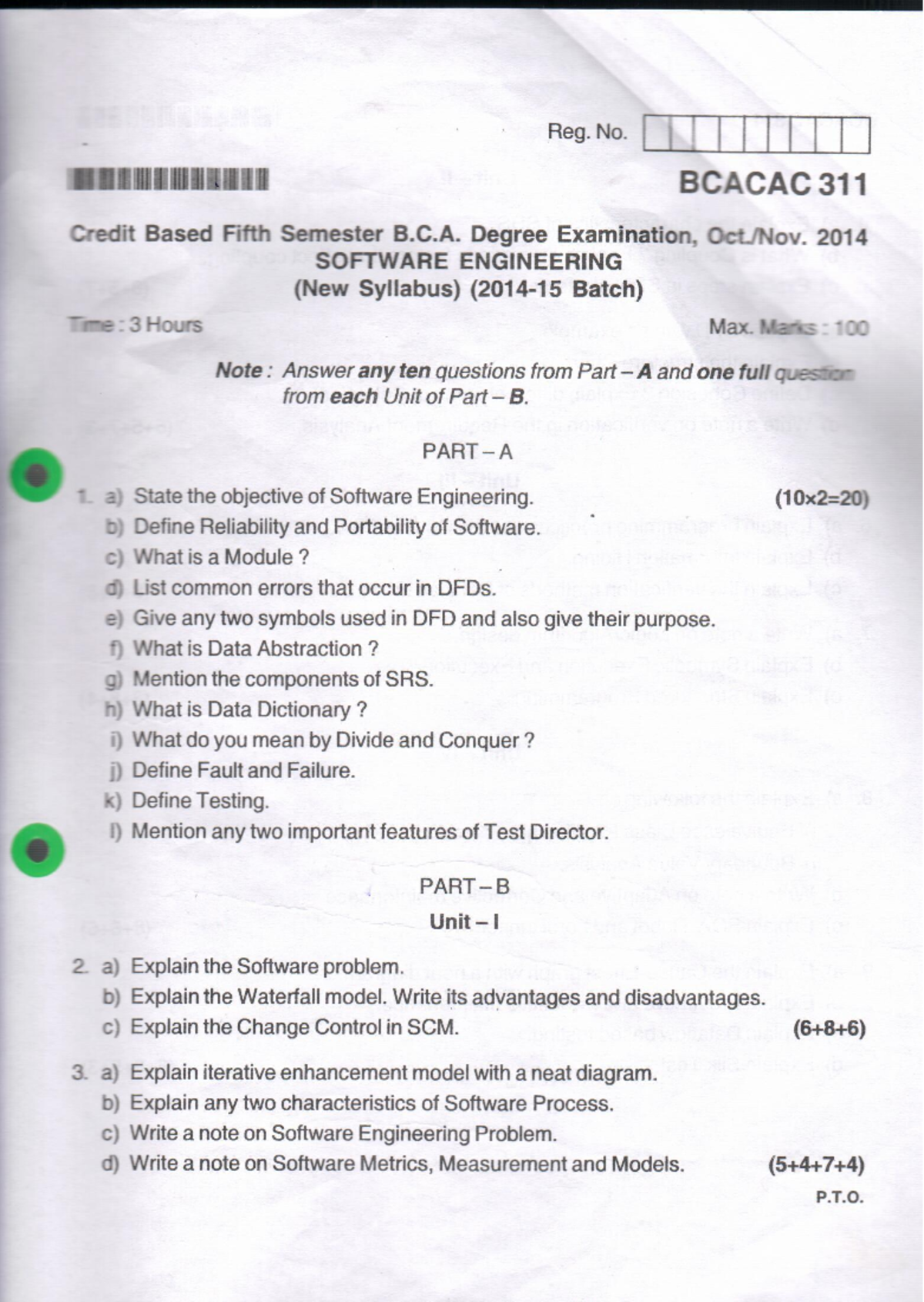 BCA V Semester Software Engineering Nov 2014 - Reg. No. BCACAC 311 ...