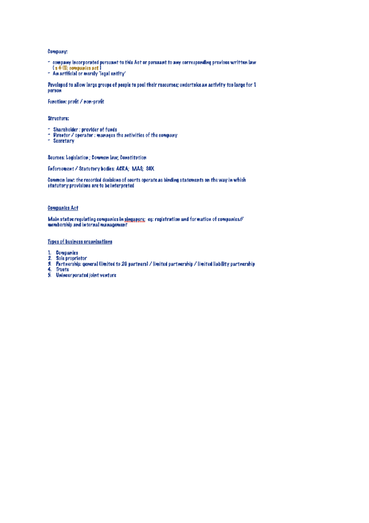 Law 1 - Overview of Company Law Principles and Practices - Studocu