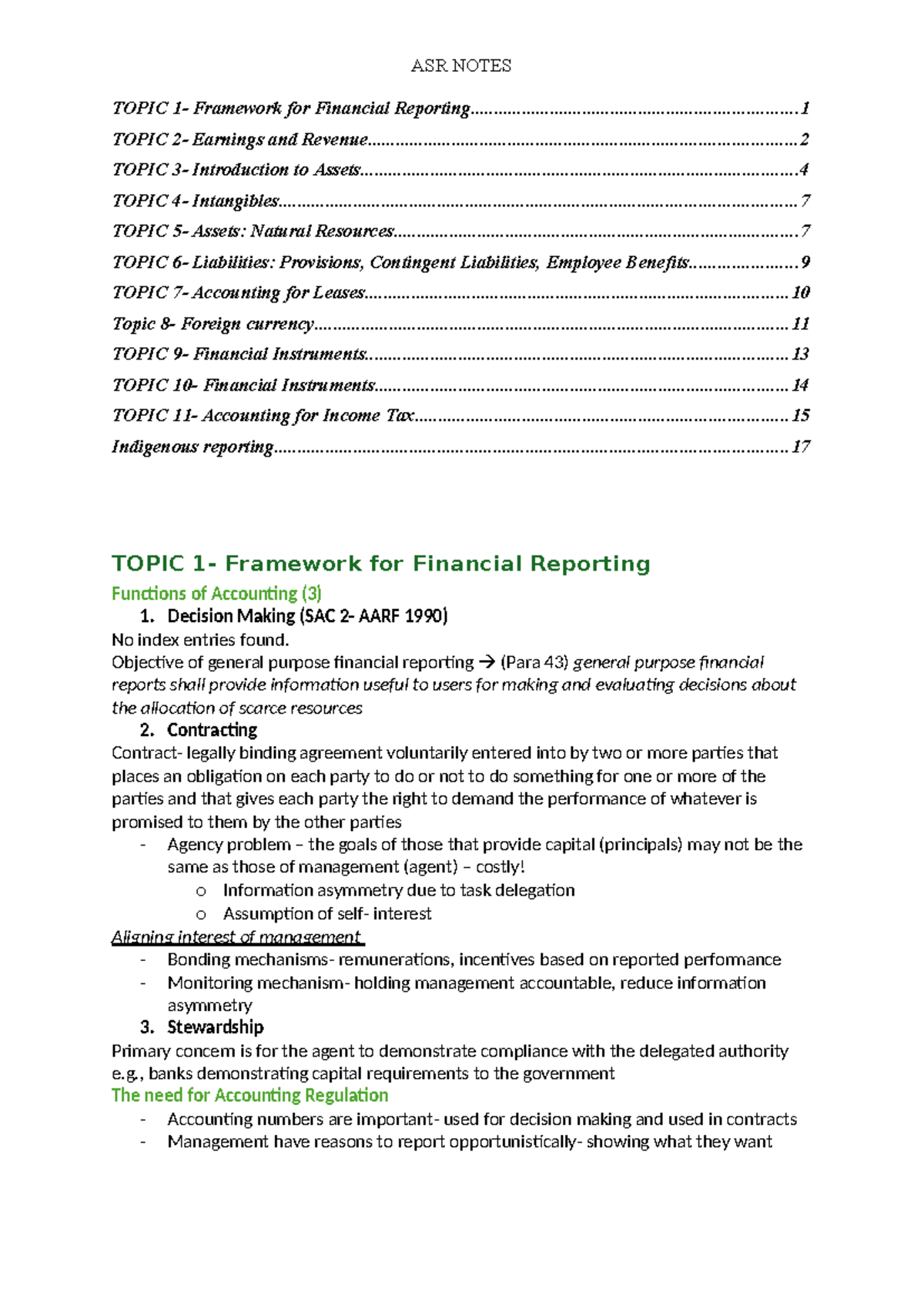ASR Notes: Framework for Financial Reporting and Key Accounting Topics ...