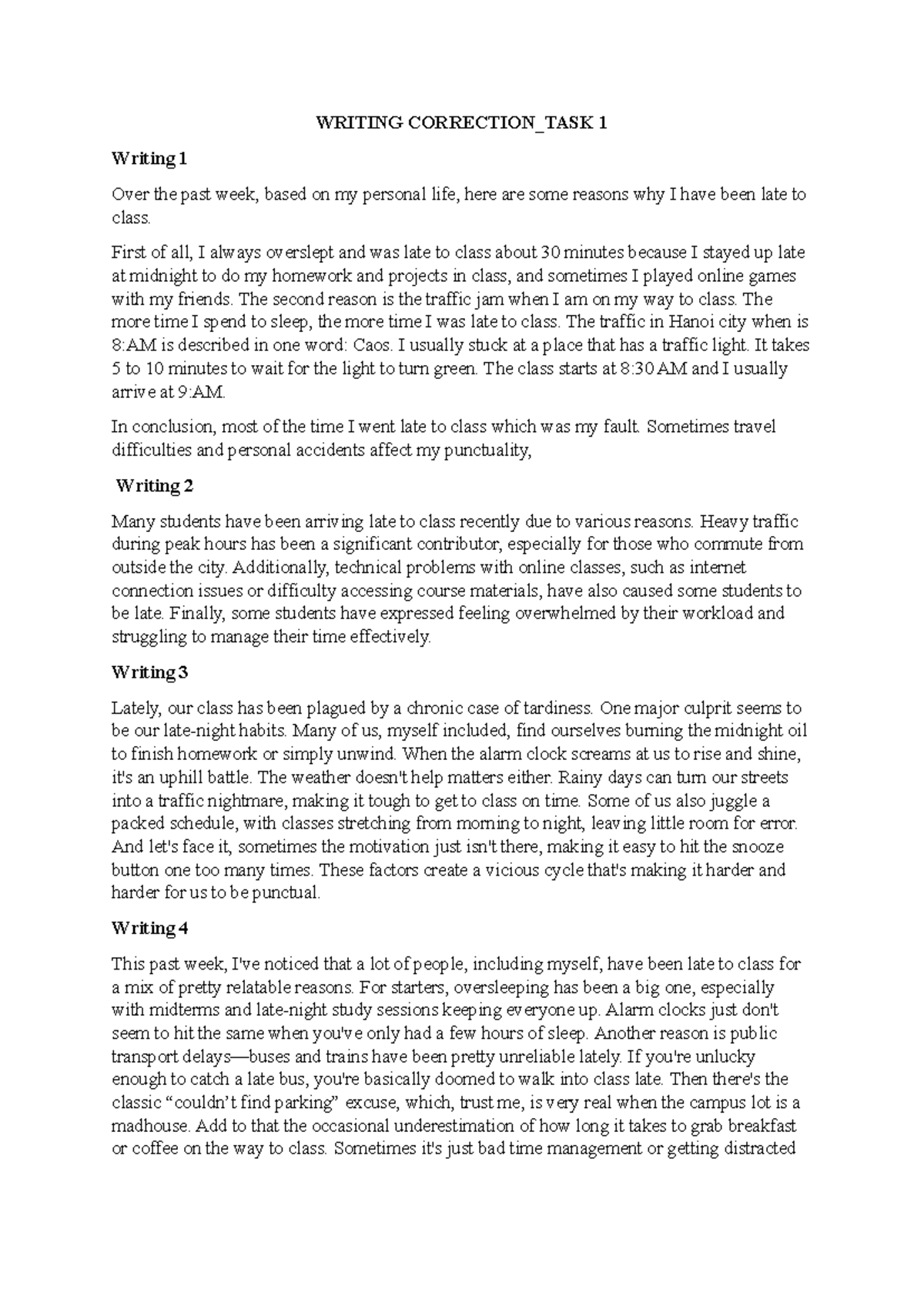 Writing Correction - Task 1: Reasons for Tardiness in Class - Studocu