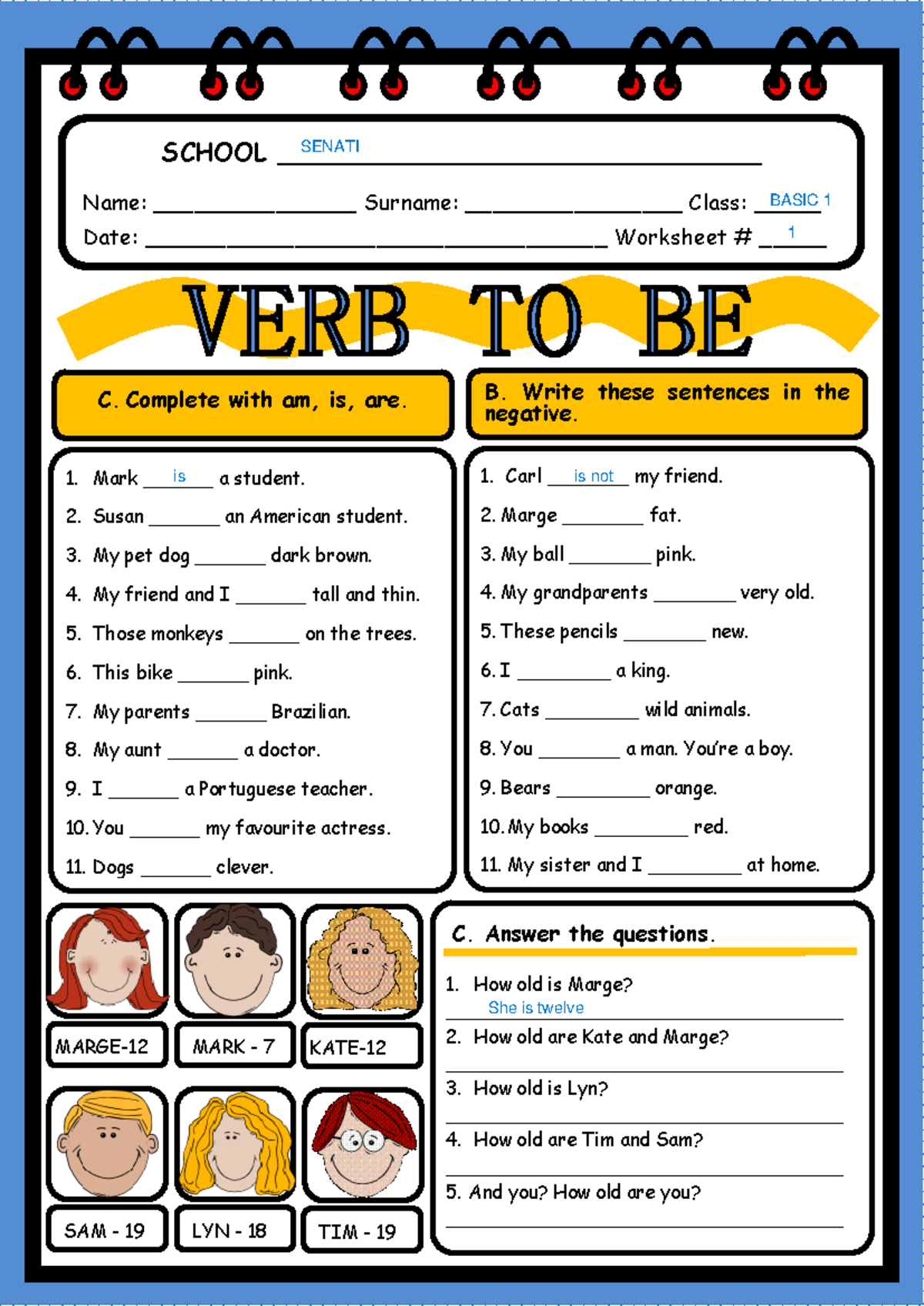 Worksheet 1 Verb to be - Verb to be - SCHOOL ...