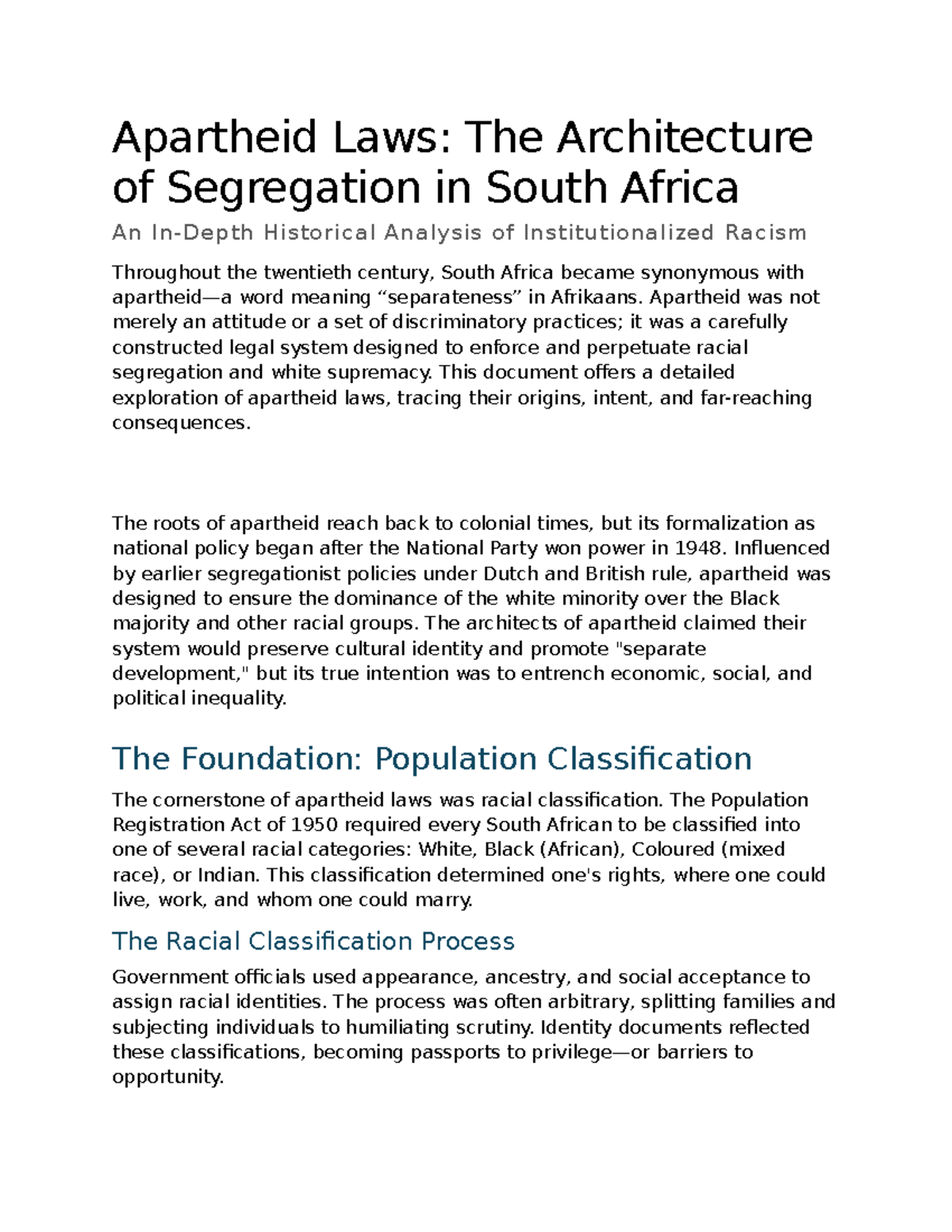 AP 101: Apartheid Laws - An Analysis of Institutionalized Racism - Studocu