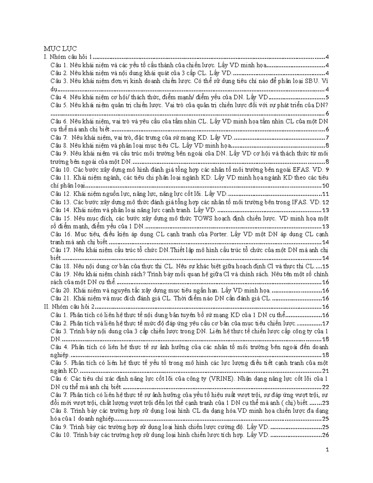 Đề cương Quản Trị Chiến Lược (QTCL) - 12345 - Document Preview
