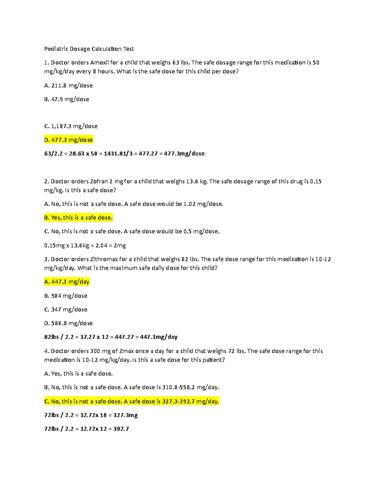 Dosage Calculation Remediation Packet Attempt 2 - RN Peds 2 - Studocu