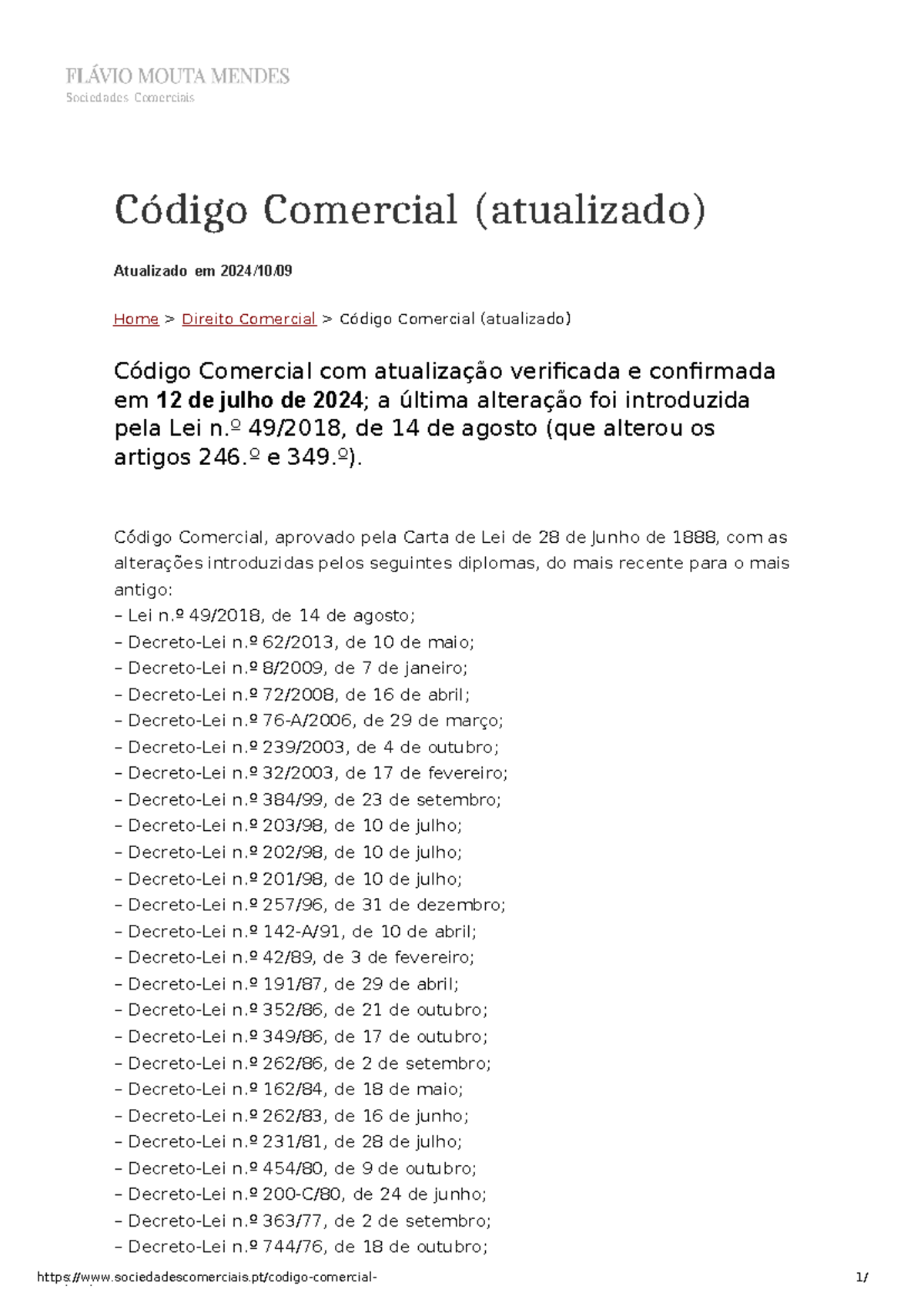 Código Comercial Atualizado (2024): Análises e Revisões Legais - Studocu