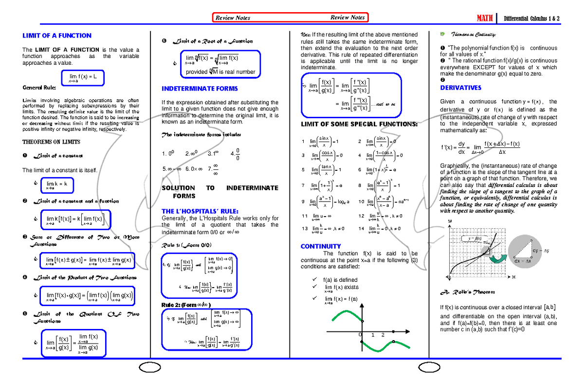 Lecture Notes - Differential Calculus (MATH 101) - Studocu