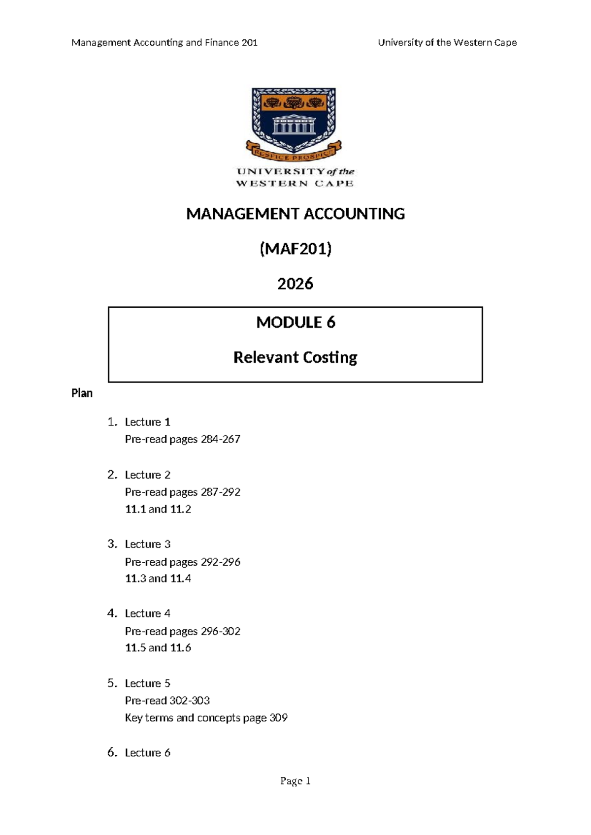 MAF201 Relevant Costing Lecture Notes and Examples - Studocu