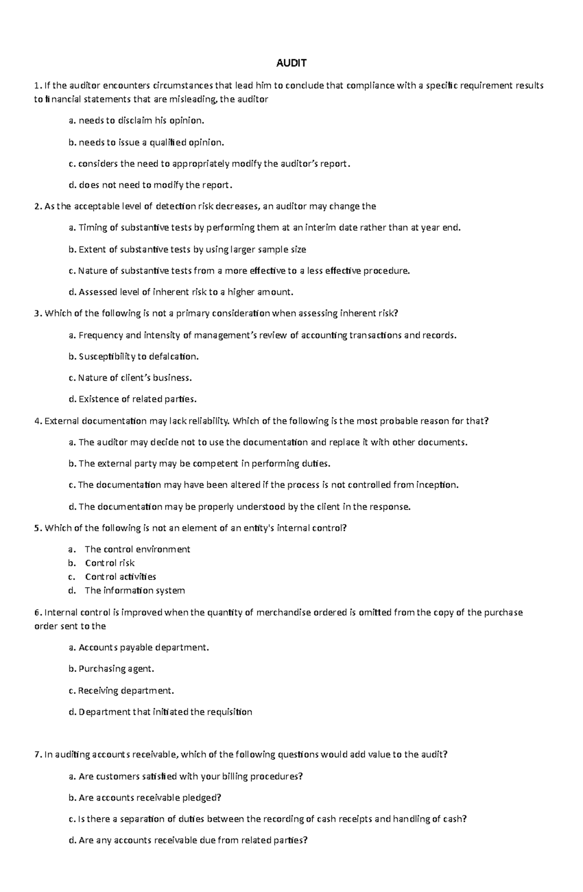 AUDIT 1: Comprehensive Test Paper on Auditing Principles and Taxation ...