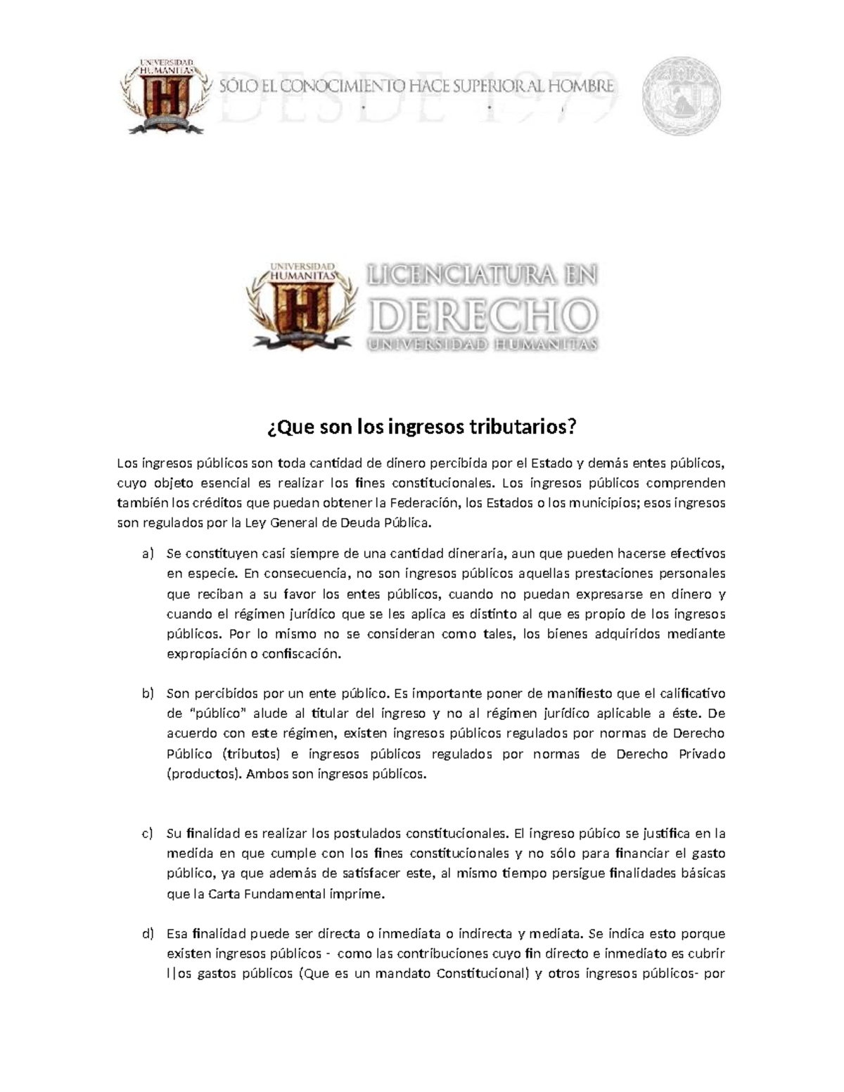 Qué son los Ingresos Tributarios? - Derecho Fiscal (DF101) - Studocu