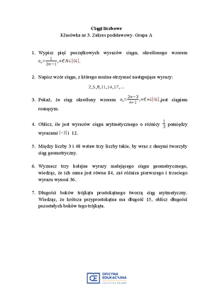 Zadania do Sprawdzianu z Funkcji Kwadratowej - KURS 101 - Studocu