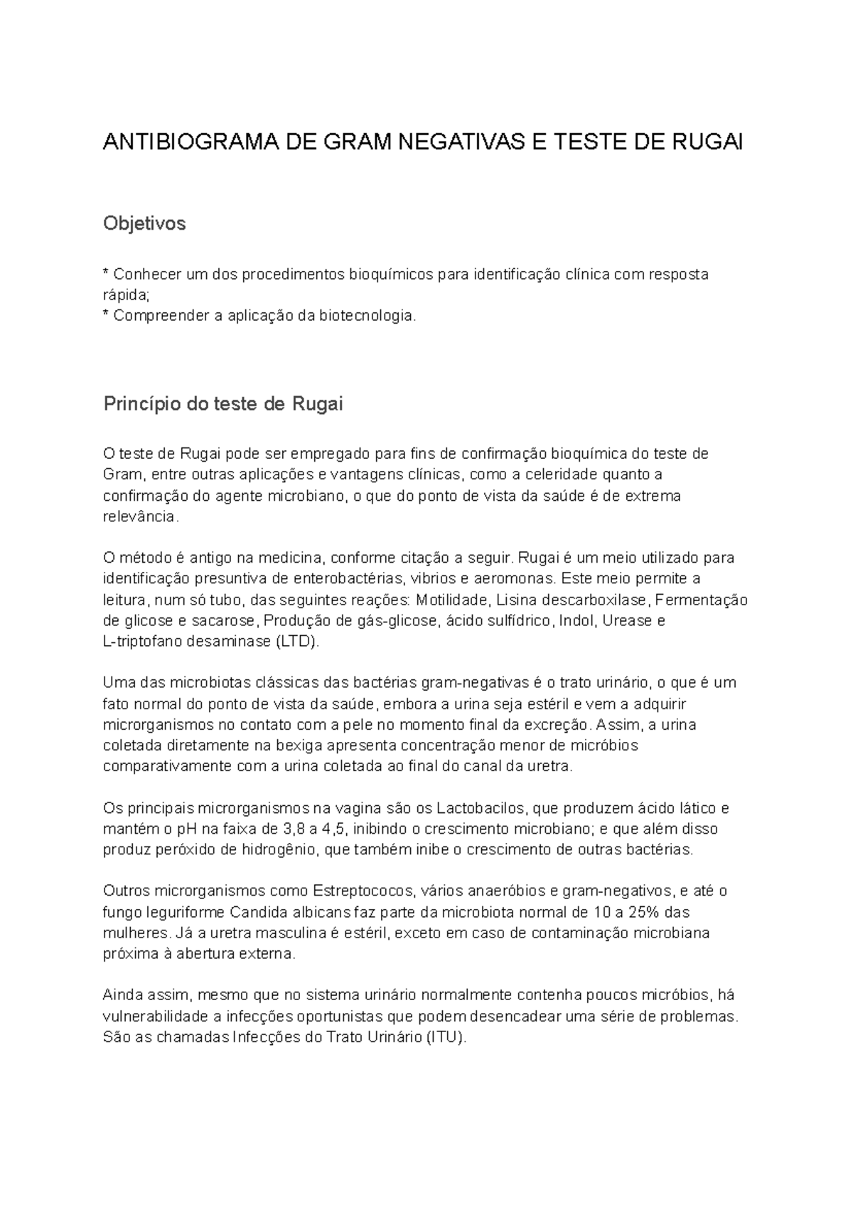 Antibiograma de Gram Negativas e Teste de Rugai - Estudo e Aplicações ...