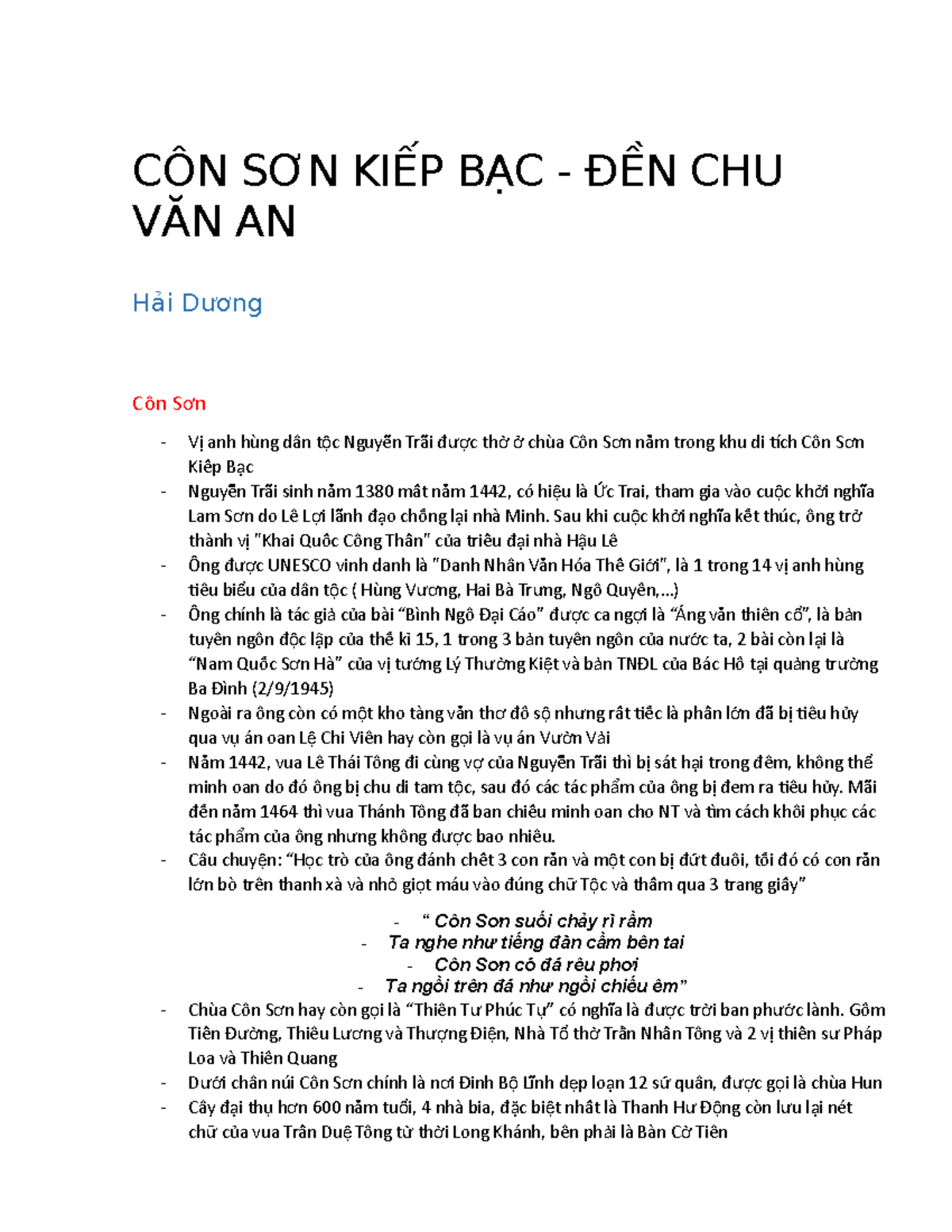 CVA - CSKB - Kiến thức đền Chu Văn An, Côn Sơn Kiếp Bạc dẫn học sinh bé ...