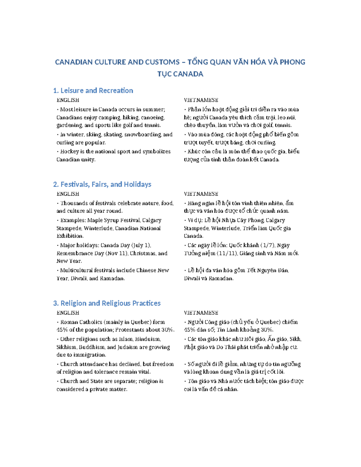 Canadian Culture and Customs Overview – TỔNG QUAN VĂN HÓA VÀ PHONG TỤC ...