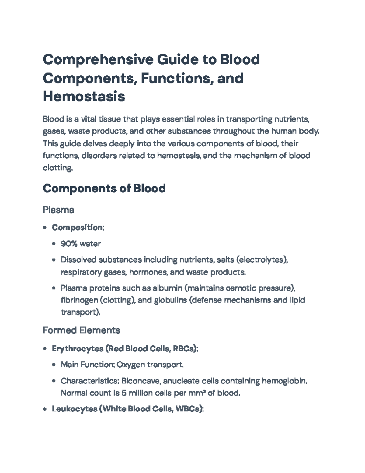 Comprehensive Study of Blood Components and Hemostasis (BIO101 ...