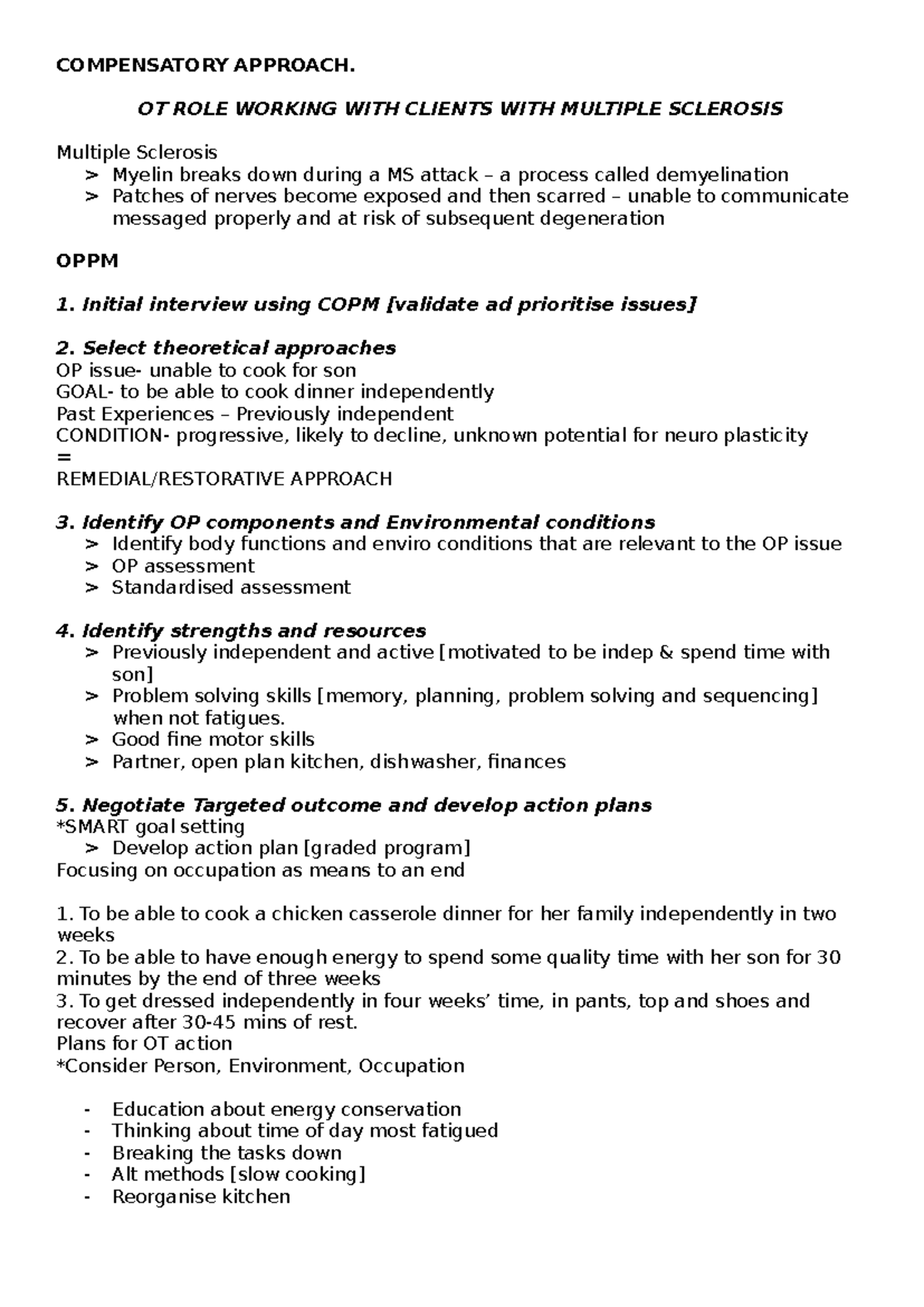 OT Role in Compensatory Approach for Clients with MS: Strategies ...