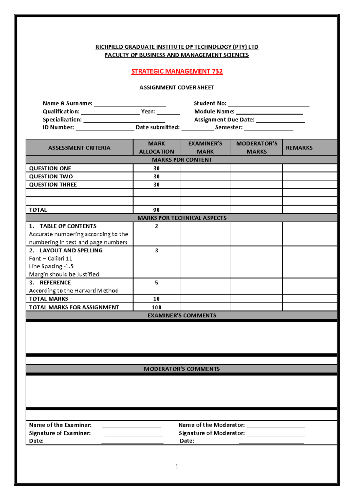 STM 732 - Strategic Management Assignment Overview and Guidelines - Studocu