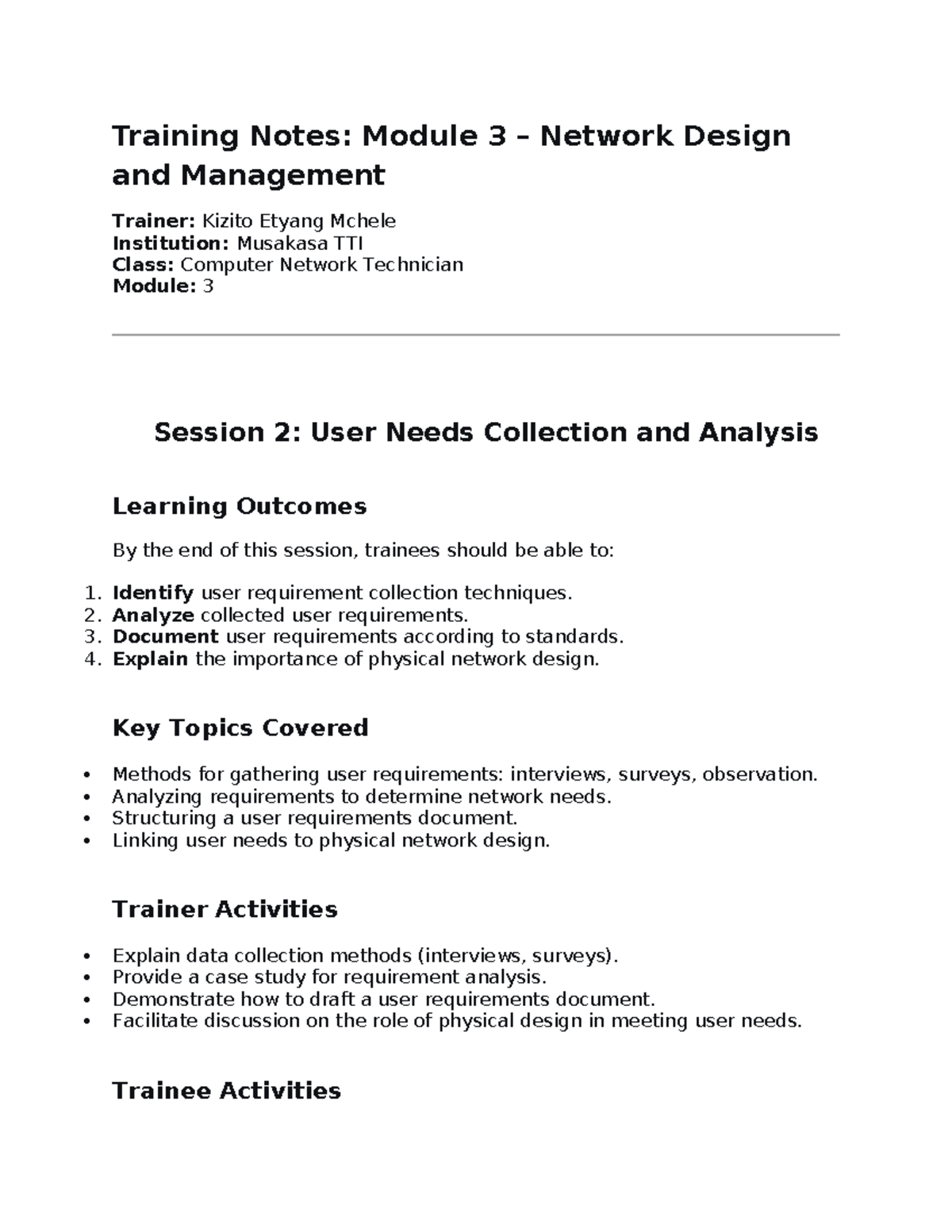 Training Notes: Module 3 - Network Design & Management (CNT 3) - Studocu