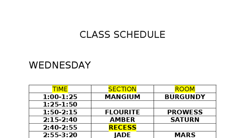 Class Schedule 2025-2026 - Bachelor Of Science in Biology - CLASS ...