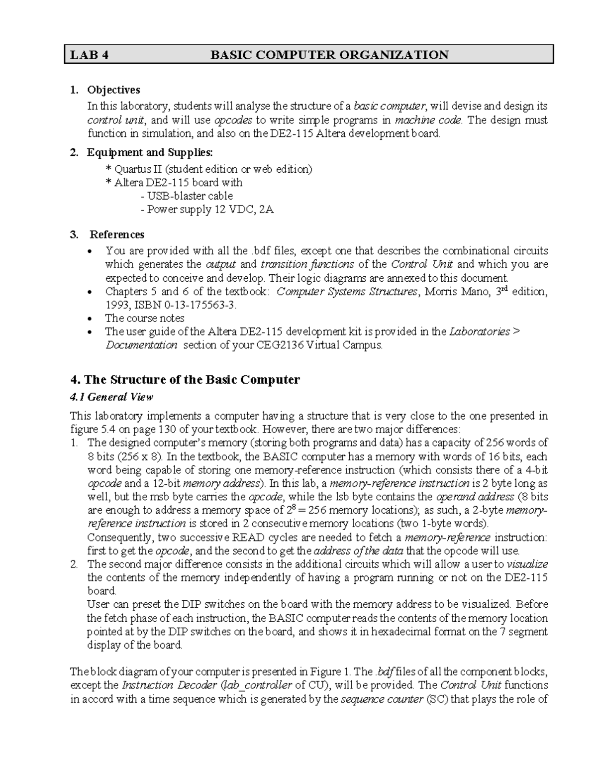 CEG2136 F2020 Lab 4 - Basic Computer Organization Lab Manual - Studocu