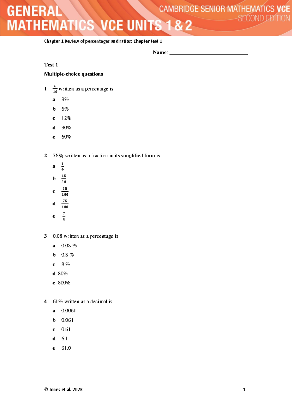 Chapter 1 Test 1 - Percentages and Ratios Review (MATH101) - Studocu