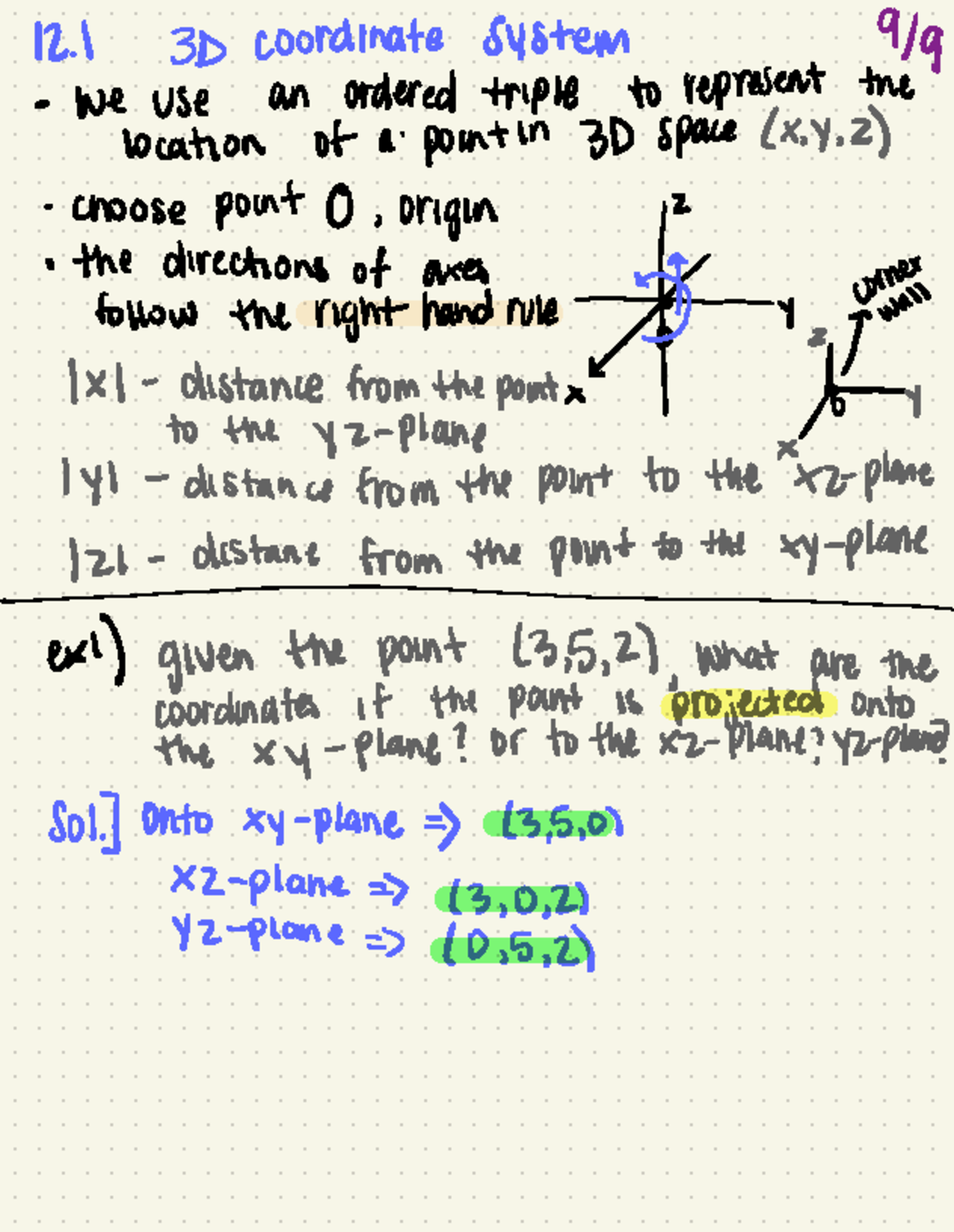 MATH-243-12.1 - Lecture notes 12.1 3D Coordinate System - 3D coordinate ...
