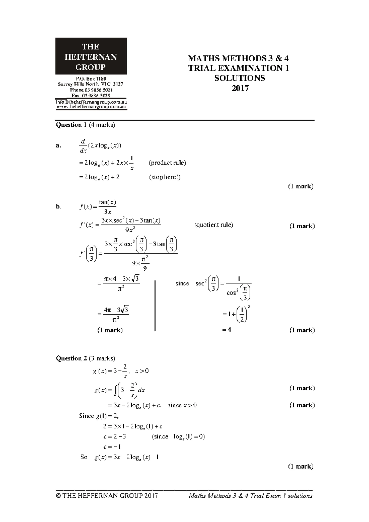 2021 Maths Methods Units 1 & 2 Trial Exam Paper 1 - Studocu