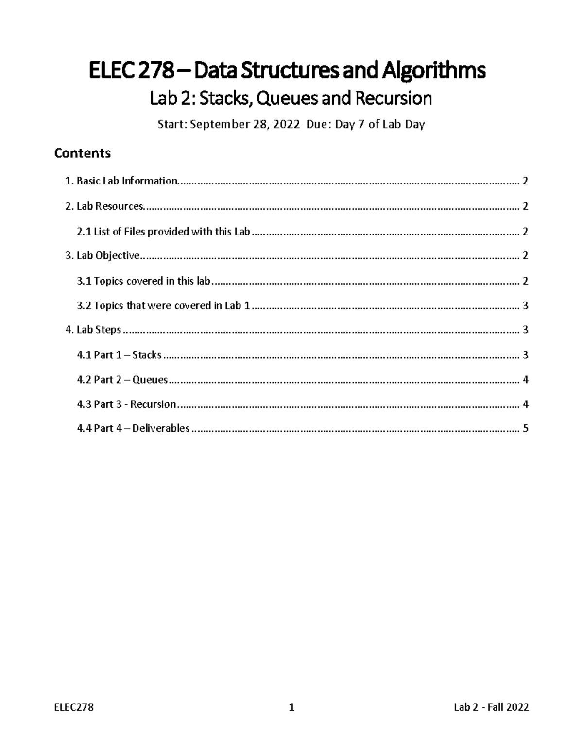 2020Lab02 - First Lab 1 Instructions - ELEC 278 – Data Structures and ...