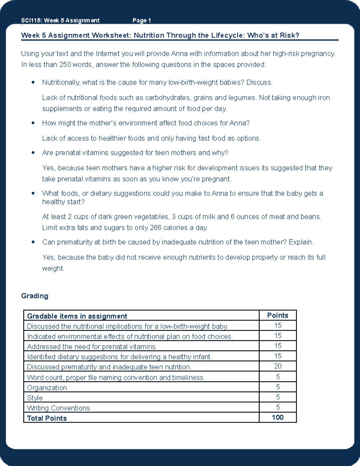 SCI115 wk5 assn 08132023 - SCI115: Week 5 Assignment Page 1 ` Week 5 ...