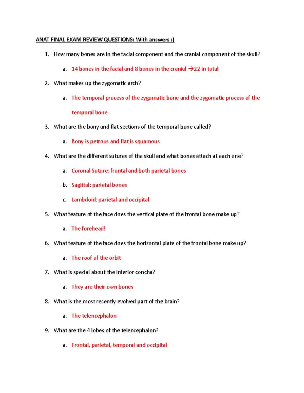 ANAT Final Exam Review: Questions and Answers (With Details) - Studocu