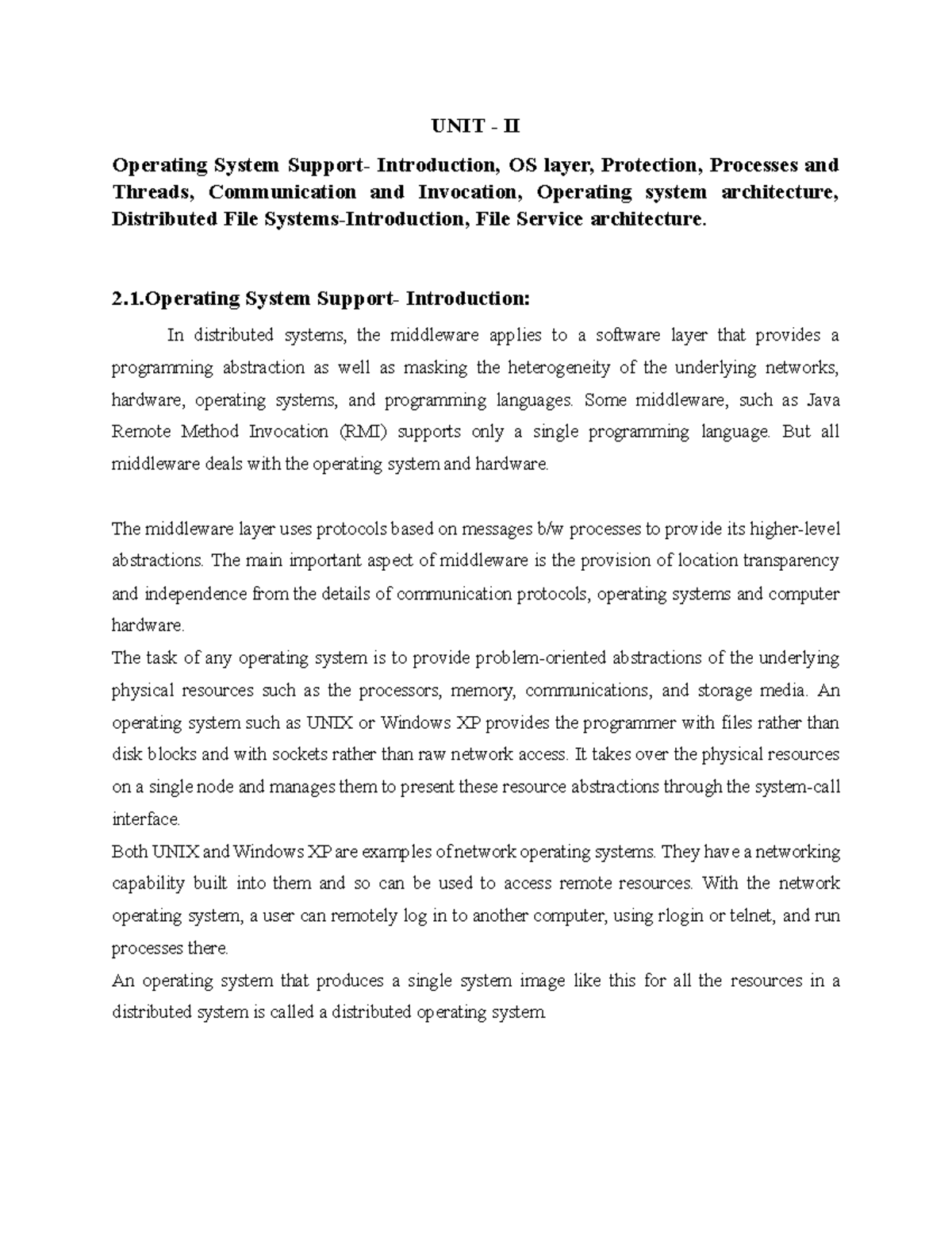 DS UNIT-II R-18 JNTUH: Operating System Support & Middleware Overview ...