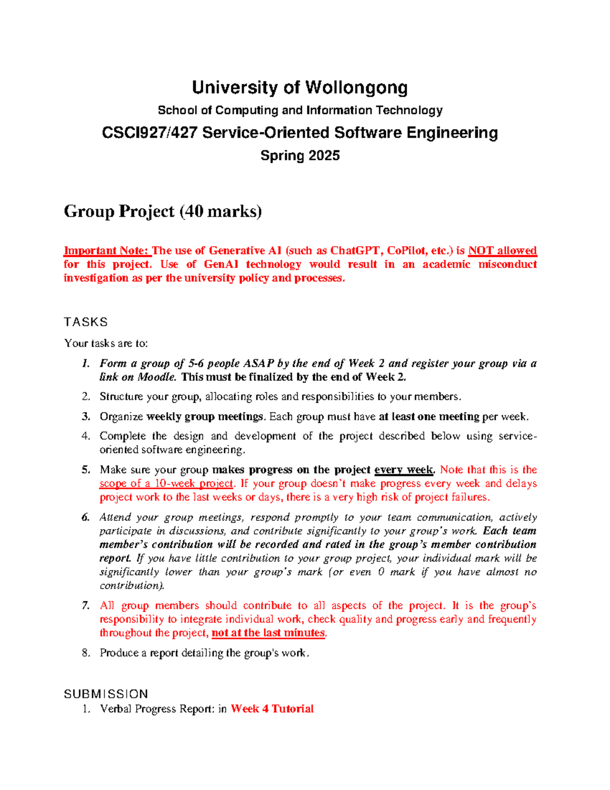 CSCI927 Spring 2025 Group Project Guidelines and Requirements - Studocu
